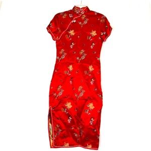 Ba La Far Hong Kong Red Vintage Cheongsam Jacquard Brocade Dress Size 4